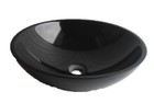 LUXURY  BLACK GLOSS MARBLE STONE ROUND BASIN SINK WASH BOWL BATHROOM 42CM