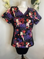 Vintage Style 2012 Great Betty Boop Scrub Top Women  s Size Med Bright Fun EUC