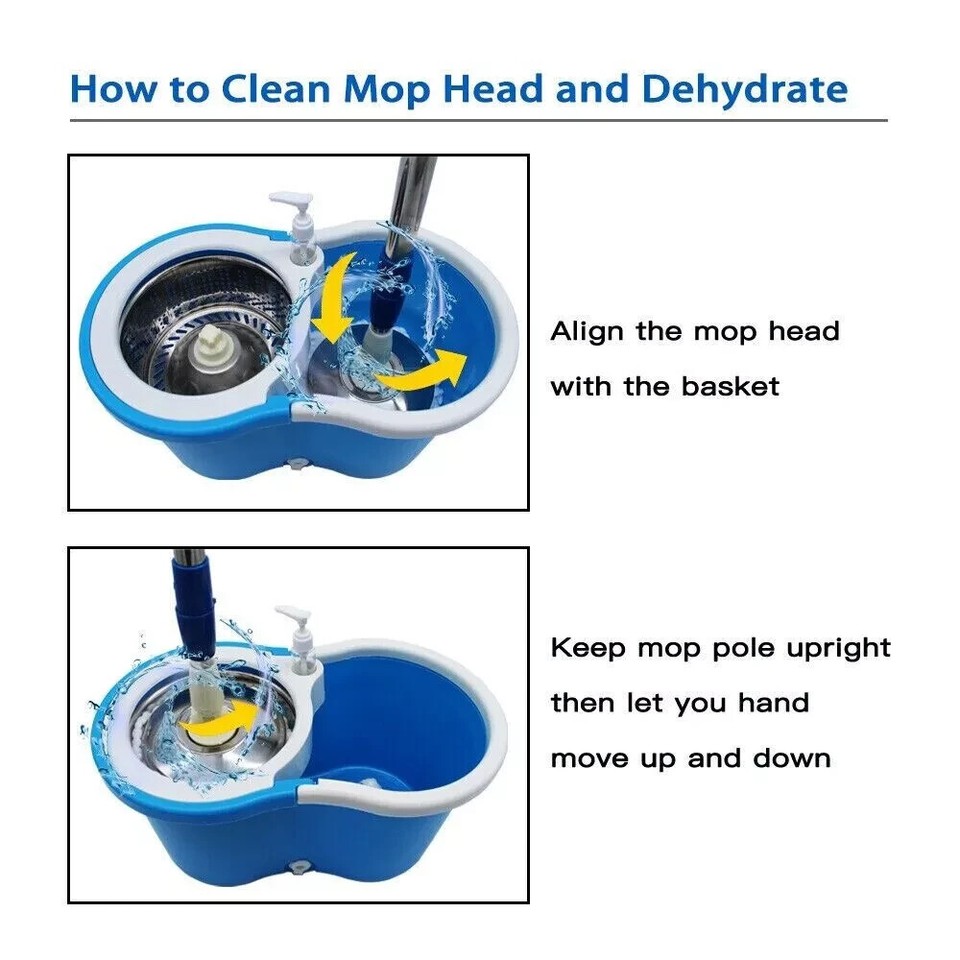 360° Spin Mop Bucket with Wringer Set Wheels Floor Cleaning Mop Blue 3