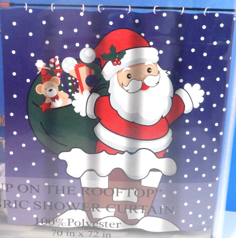 Тканевая занавеска для душа Santa Claus Up On The Rooftop 70 x 72 дюйма на Рождество - Изображение 2 из 3