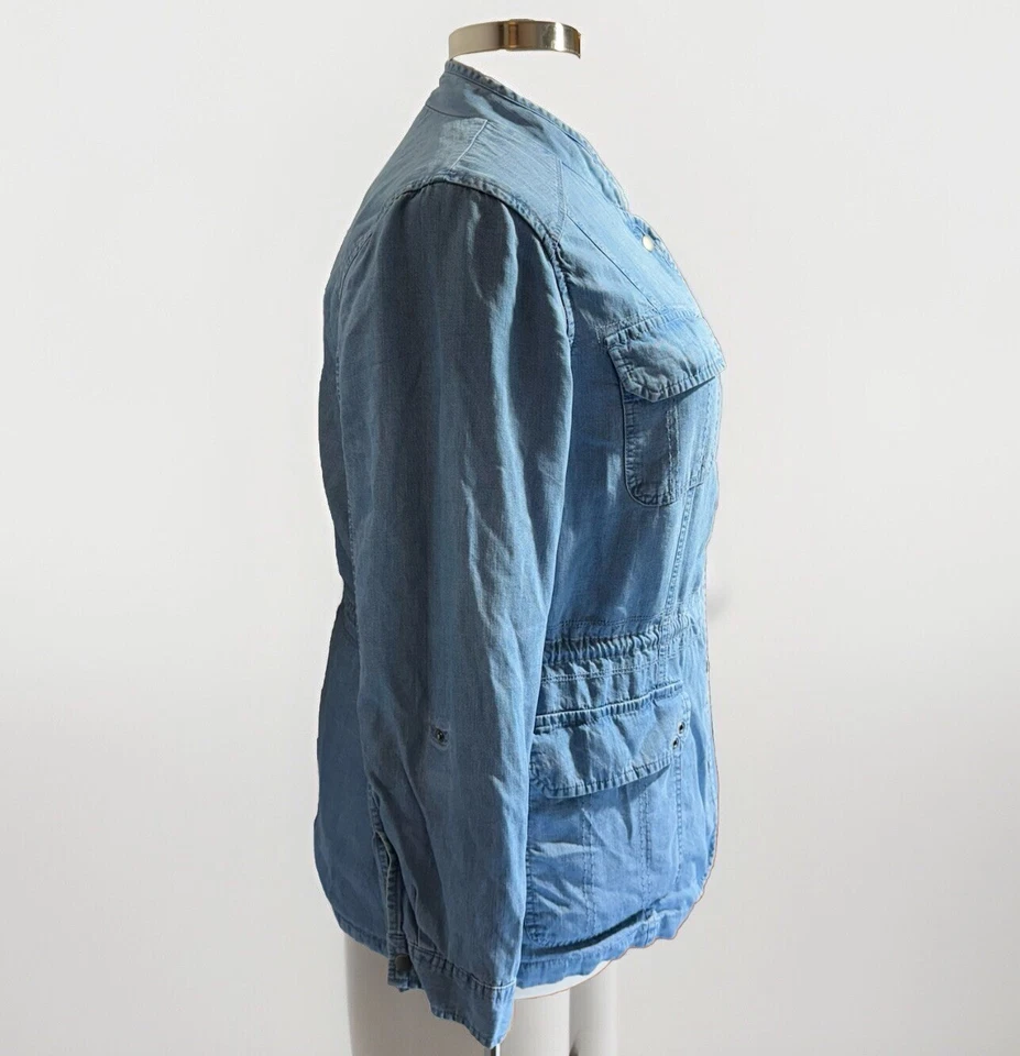Chaqueta utilitaria Style & Co mangas con lengüeta enrollable para mujer talla XL azul cambray Foto 3 de 4