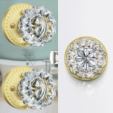 Glass Door Knobs with Lock, Gold Satin Brass Crystal Door Knobs Interior for ...
