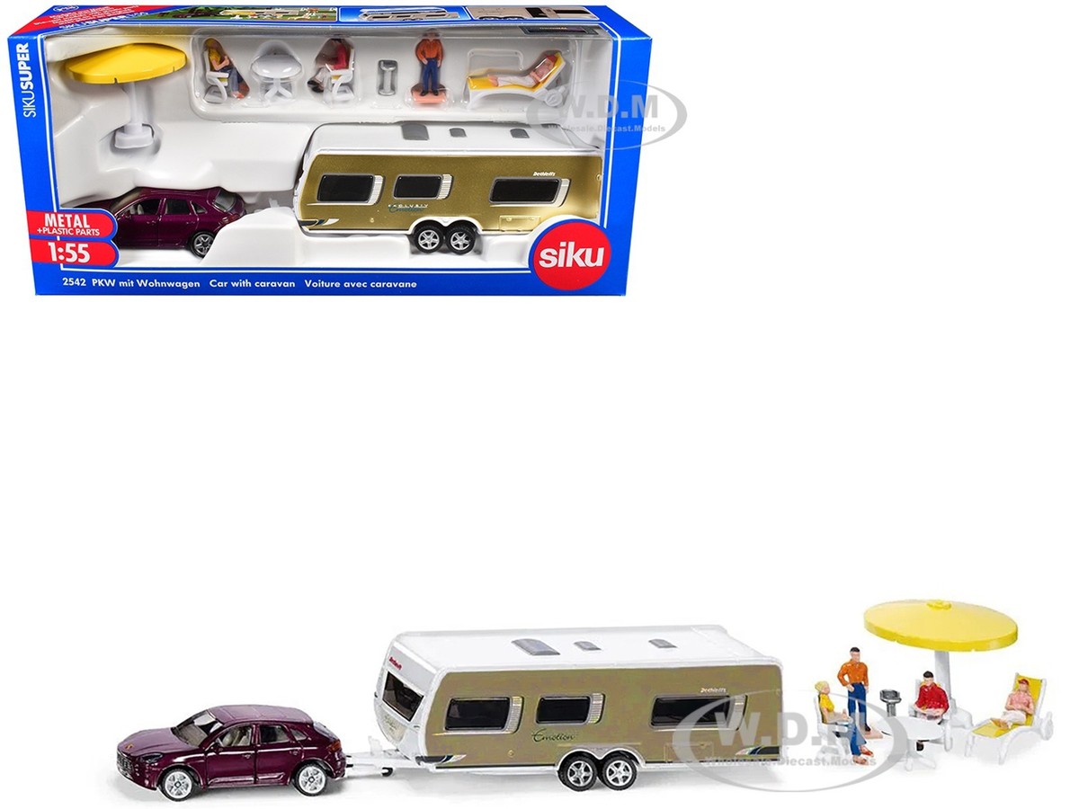PORSCHE MACAN TURBO & CARAVAN CAMP SET 1/55 DIECAST MODELS BY SIKU
