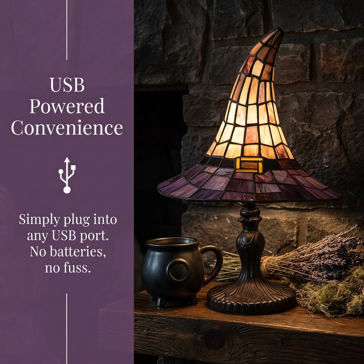 Unique Stained Glass Witch Hat Lamp Handmade Gothic Table Lamp Nightstand Light For Halloween Unique Stained Glass Witch Hat Lamp Handmade Gothic Table Lamp Nightstand Light For Halloween