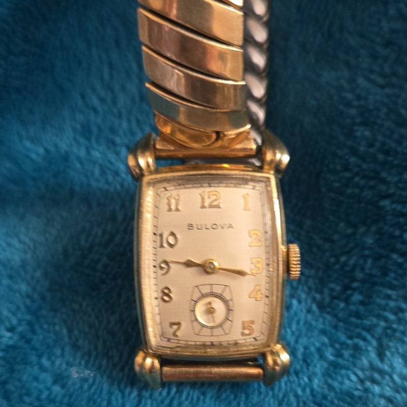 GoldBulova Women’s Rectangle Dress Watch Two-Tone Metal Bracelet Small Seconds