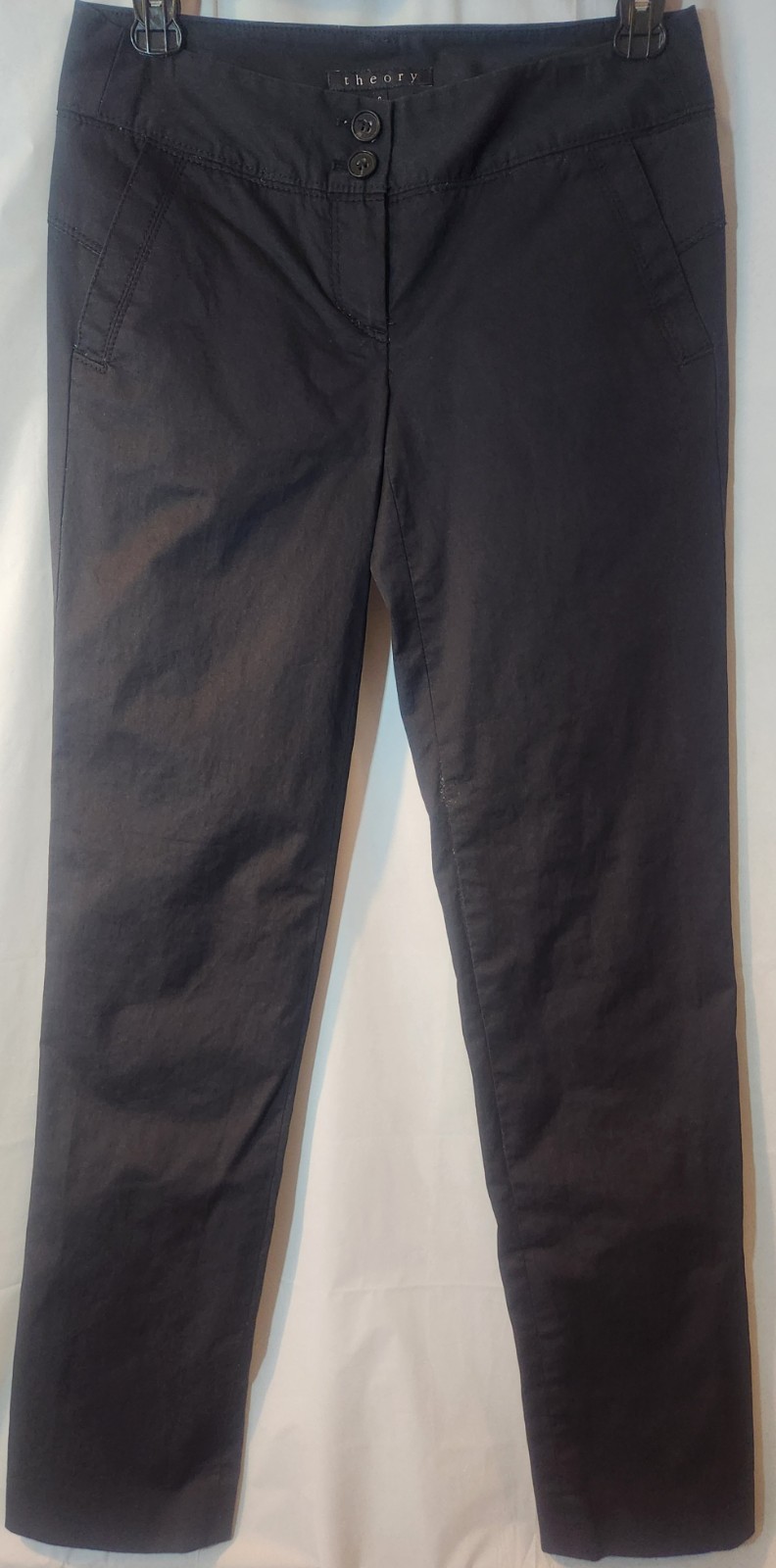 Theory Black Flat Front Pants Solid Button Accent… - image 1