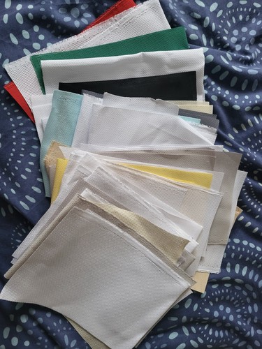 Cross Stitch Fabric Offcuts Big Bundle . Various Counts And Colours. Lot 2