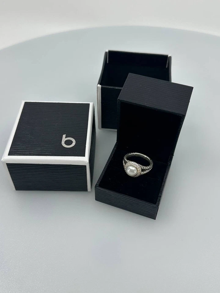 Authentic david yurman women's pearl ring sterling silver and diamonds size 8 - Image 2 of 4