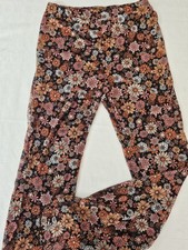 Nasty Gal Floral Hippie Mesh Flared Pants Brown Orange Pink Size US 8 EU 40