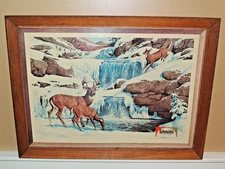 Schmidt's Beer Framed Cardboard Sign Winter Scene Deer Doe Buck Wildlife 24"x18"
