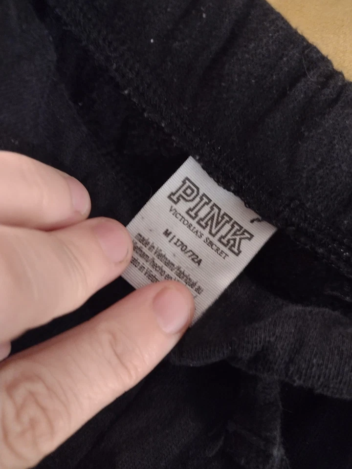 Y2K VS PINK  Sweatpants Lounge Pants Pajama Pants Black & White Cotton Sz M - Image 3 of 4