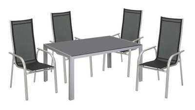 TrendLine Möbelset New York Silber/Schwarz hohe Rückenlehne 1 Tisch + 4 Stuhl