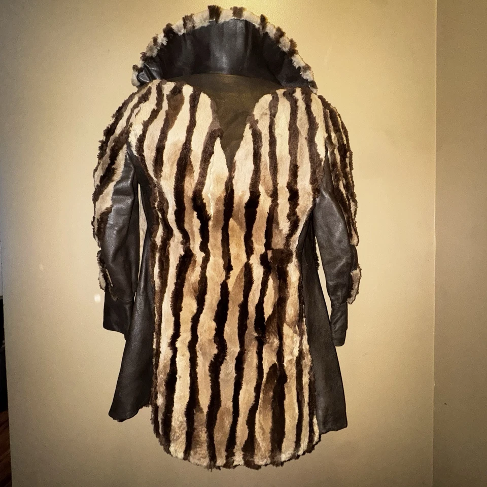 Abrigo de cuero sintético vintage años 70 chaqueta boho forro cachemir M/L proxeneta Halloween Foto 4 de 4