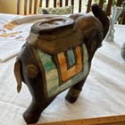 Antique Vintage Indian Hand Carved Wood Stone &Metal Inlay Brass Copper Elephant — photo 4