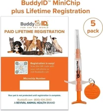 Buddy ID Pet Microchip Plus Lifetime Registration 5 Pack