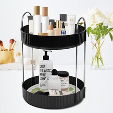 Rotating Makeup Organizer Countertop 2 Tier Lazy Susan Trays Spinning Skincar...