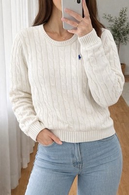 Ralph Lauren Vintage Pullover mit Strickmuster und Rundhalskragen gr. M creme