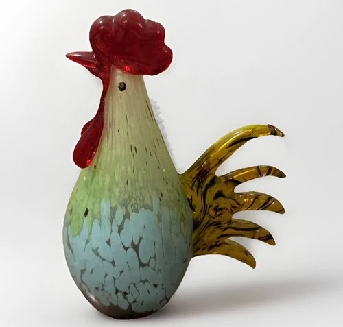 Vtg Art Glass Multicolor Rooster 9 3/4” Murano Style Elegant Farmhouse Figure