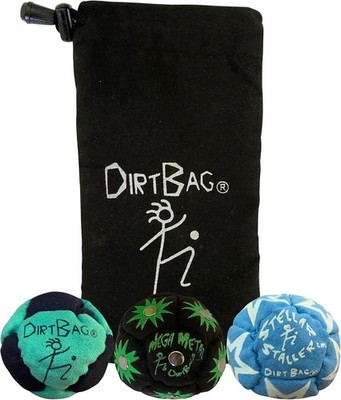 NEW DirtBag All Star Footbag 3-Pack +Pouch Handmade Mega Metal Glow GITD Staller