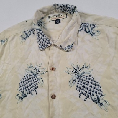 Tommy Bahama Men Silk Hawaiian Shirt Medium Pineapple Camp Aloha Button Up