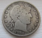 1906-S SILVER Barber Half Dollar. VG+/F. Solid wear. Nice coin!