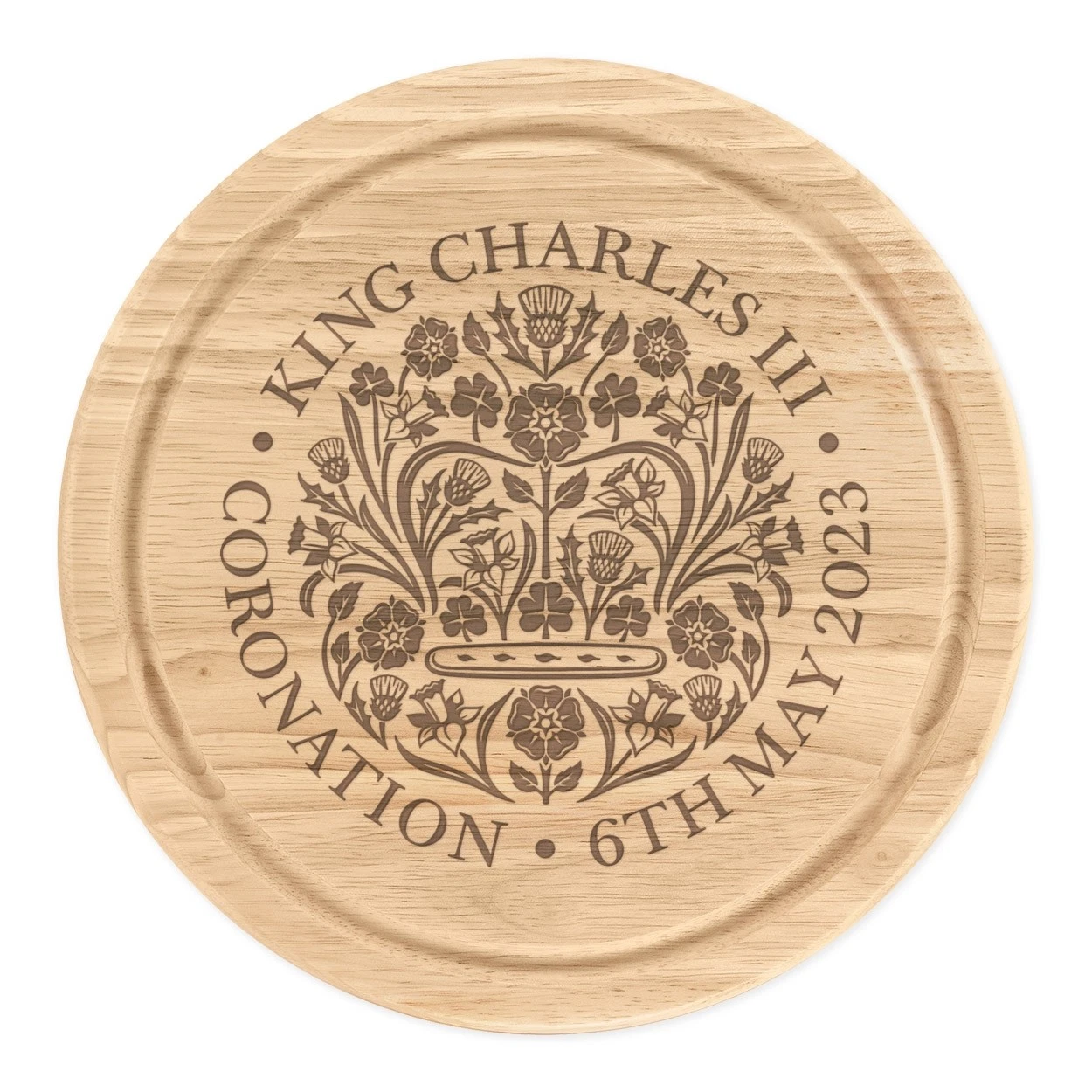 Coronation Emblem King Charles III Wooden Chopping Board board Round 25cm Gift