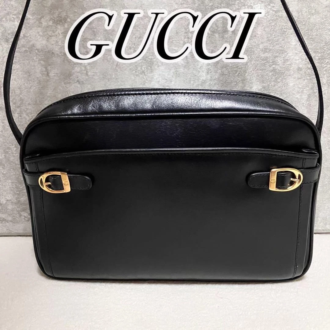 Ancien sac bandoulière Gucci tout cuir pochette noir #PG8KZN