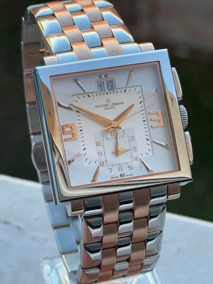 Orologio da Polso Uomo Jacques Lemans Geneve G-207 Dual Time Bicolore - Immagine 2 di 4