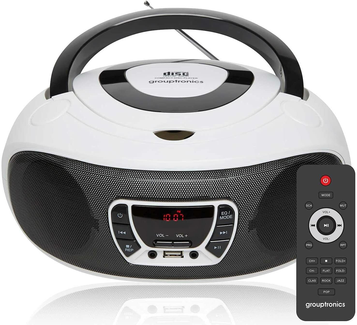 CD Player Portable Boombox CD MP3 FM Radio & Remote Control USB GTCDR-501 White