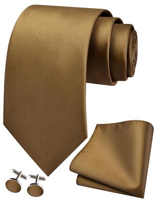 Solid Color Formal Necktie and Pocket Square Cufflinks Sets for Men + Gift Box