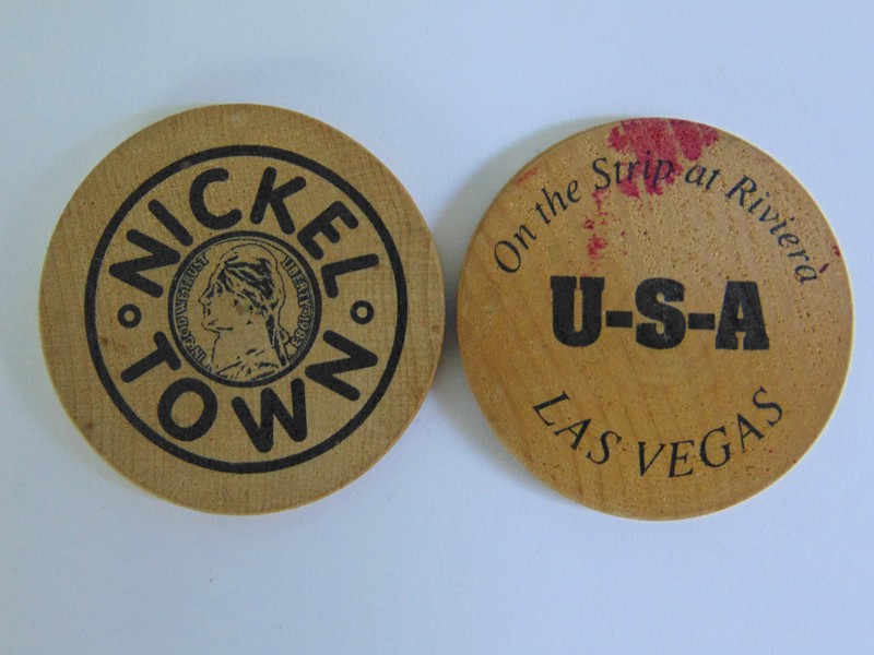 Wooden Nickles "1983" Lot of 2 -NICKLE TOWN LAS VEGAS Riviera  
