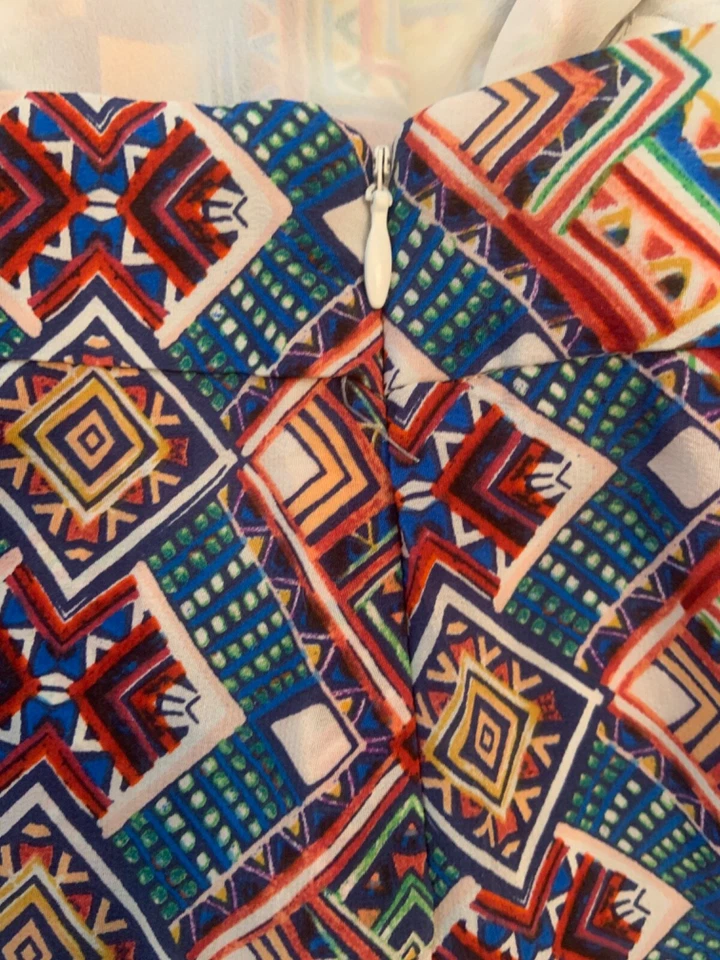 Falda de seda Anthropologie para mujer 2 azul rojo tribal suroeste oficina brunch Foto 4 de 4