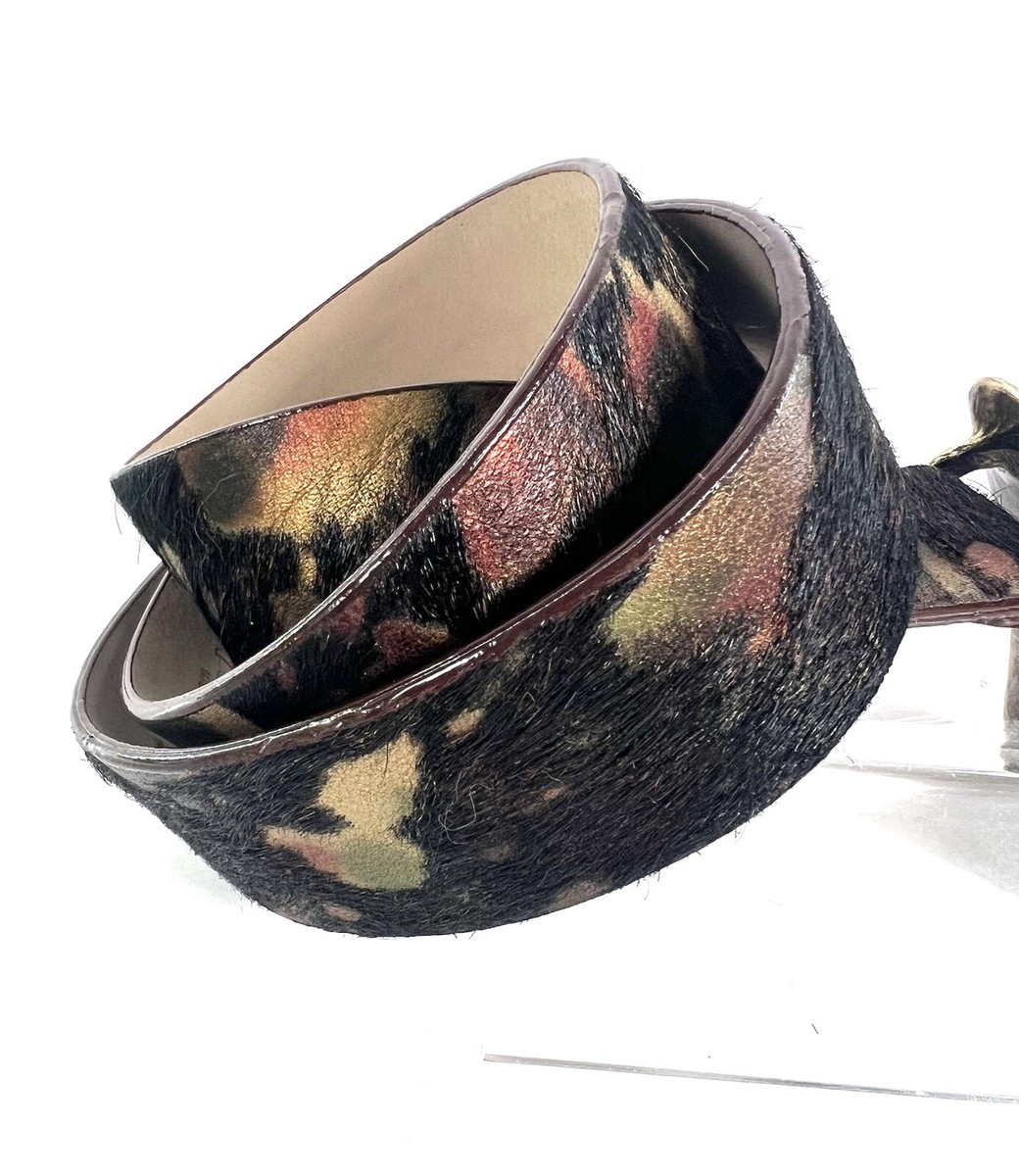 Vtg Chicos Brambillo Milano Gen Leather Belt Pony Hair Italy Cabochons On Buckle Women main image 4