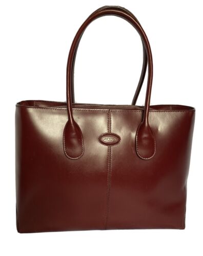 TODS D-Bag Burgundy Leather Satchel Bag Purse Prin