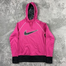 Nike Therma-fit Hoodie Womens Small Pink Swoosh Pullover Thumbholes Fleece