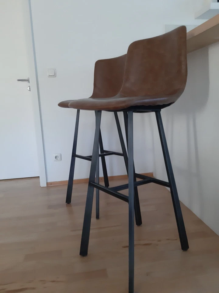 Barhocker 2er Set Barstuhl mit Rückenlehne, Tresenhocker, Braun, gebraucht