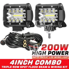 Pair 4 Inch LED Work Light Bar Spot Flood Pods Fit For Jeep ATV with Wiring Kit