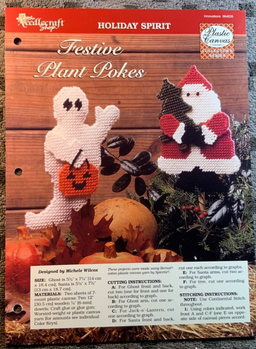 Festive Plant Pokes Santa Ghost Plastic Canvas Pattern Leaflet | eBay