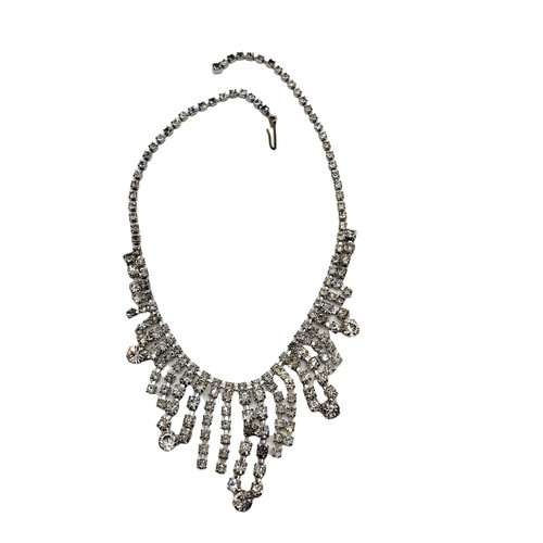 Vintage Rhinestone Collar Bib Necklace Silver Tone Hook Close - Picture 9 of 12