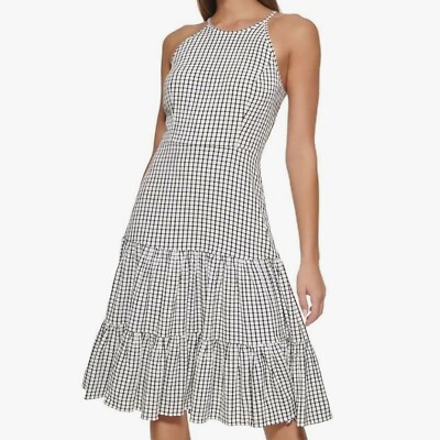 tommy hilfiger halter dress Women 10 Windowpane Black White Church Picnic Summer ballet flat