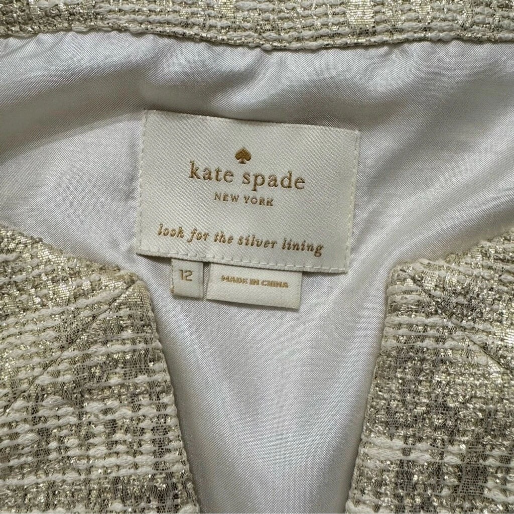 Abito Kate Spade oro metallizzato tweed Heleen taglia 12