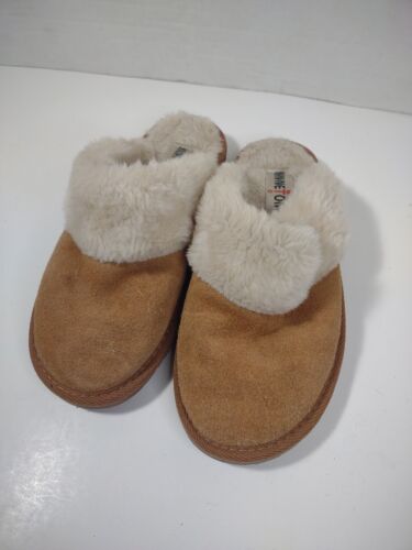 Minnetonka Mule Slipper Womens 6 Brown Tan Suede Faux Fur House Shoe 40801 CG - Picture 1 of 9