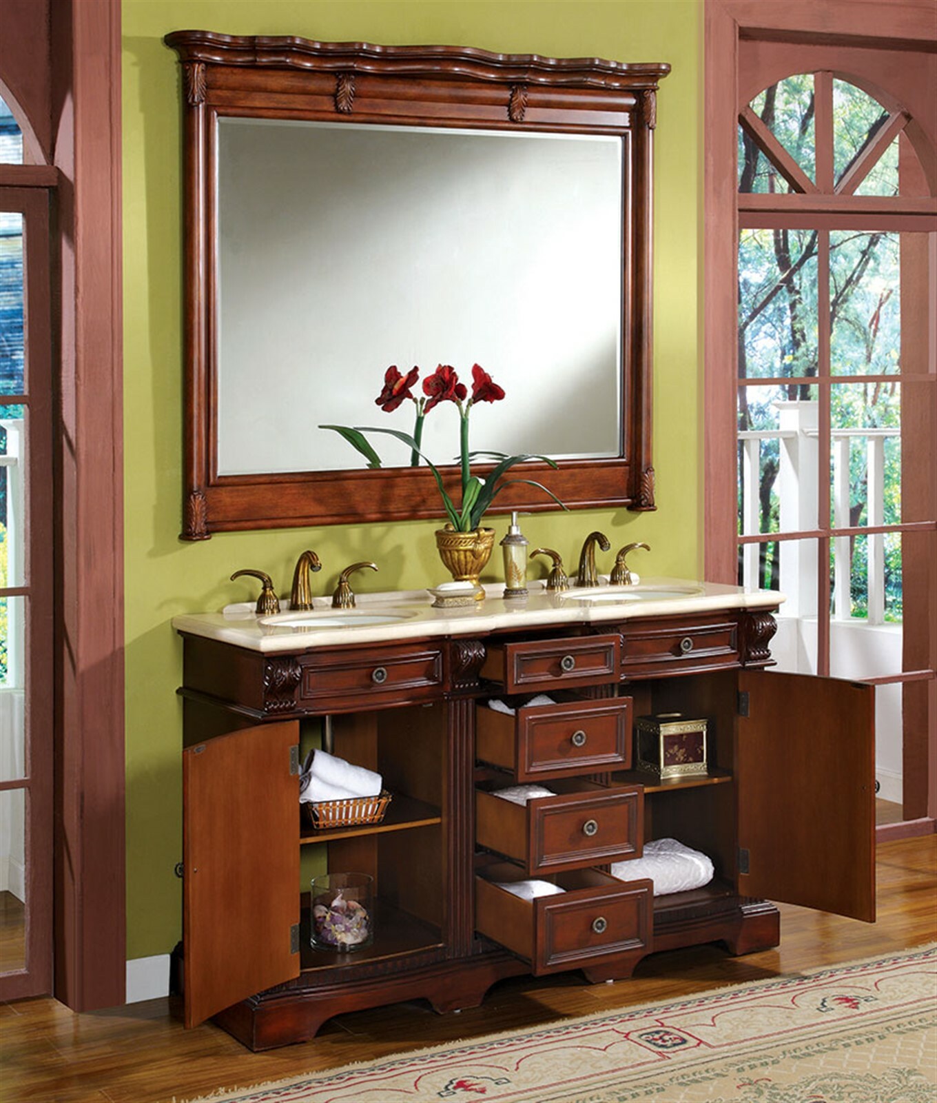 58inch Marble Stone Top Bathroom Double Sink Vanity Lavatory