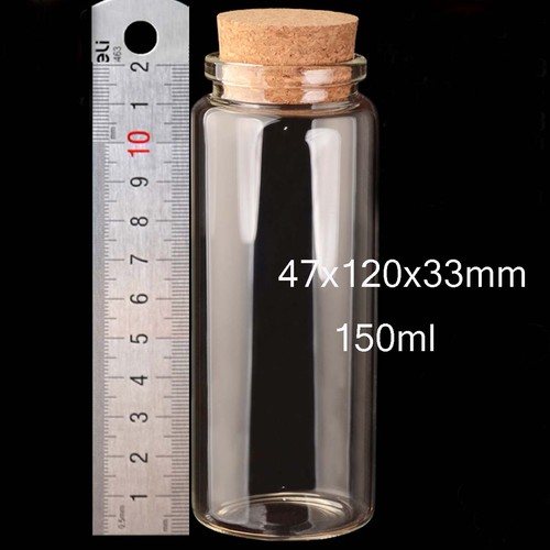 50pcs 150ml 47mm Clear Glass Multi Purpose Bottles Empty With Cork Lid Jar - Picture 6 of 6