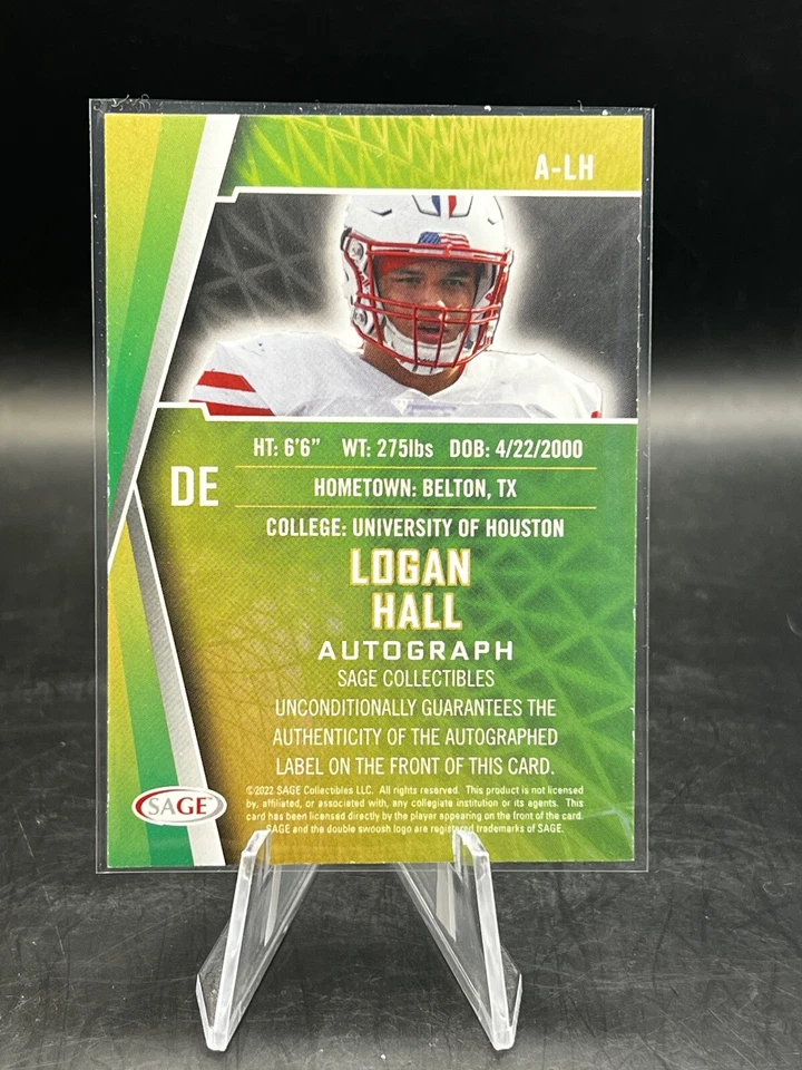 Logan Hall Rookie 2022 SAGE Autograph #A-LH Auto RC - Image 2 of 2