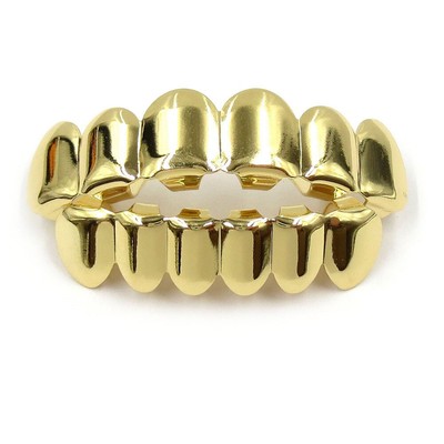 1set Gold Plated Hip Hop Teeth Bottom Grill & Grillz Caps Top Set New Custom Fit