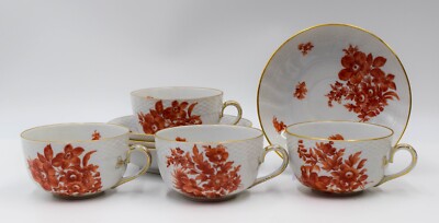4 Herend Chinese Bouquet Hand Painted Cups & Saucers - RNST
