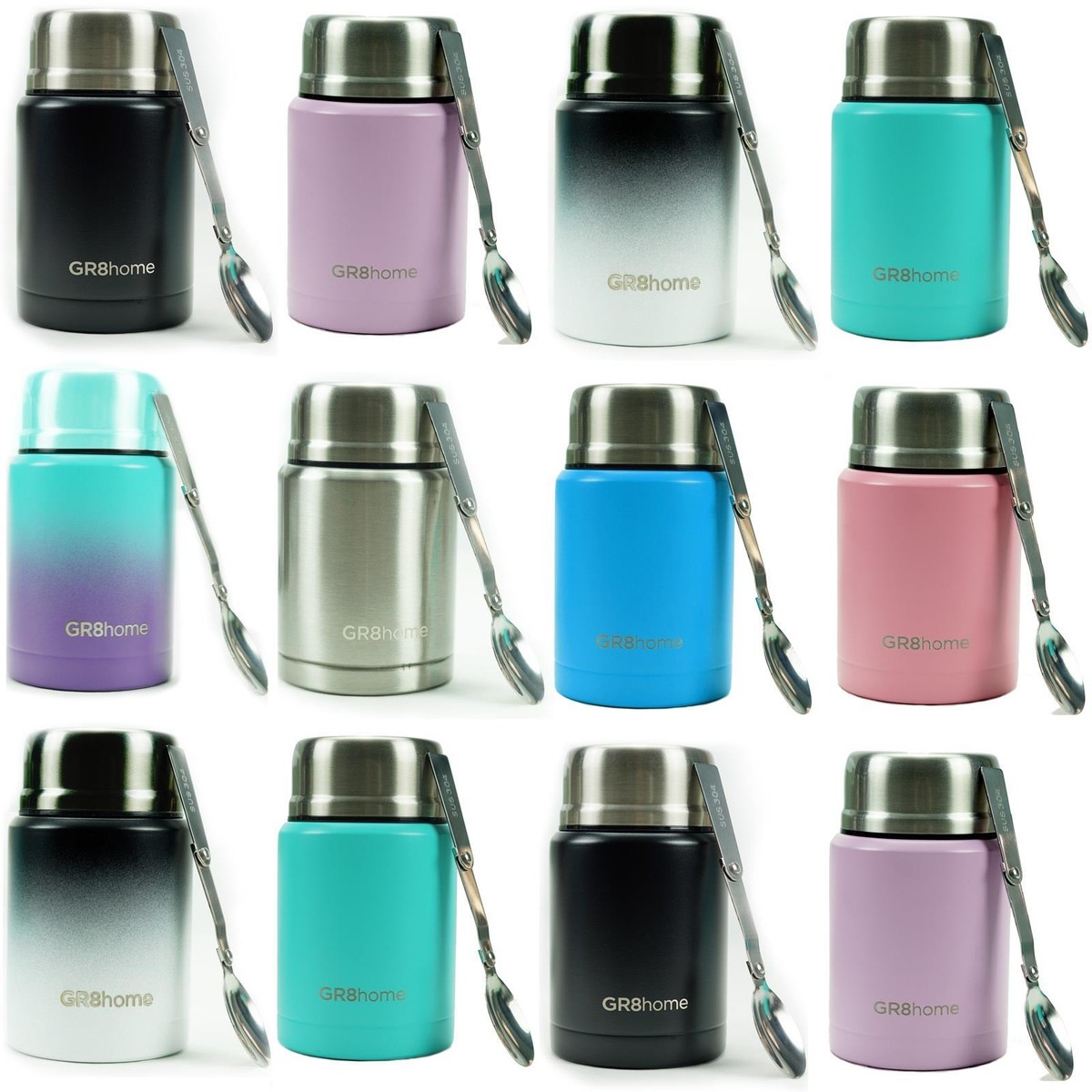 Stainless Steel Food Flask Vacuum Insulated Thermal Soup Jar With Spoon  500ml