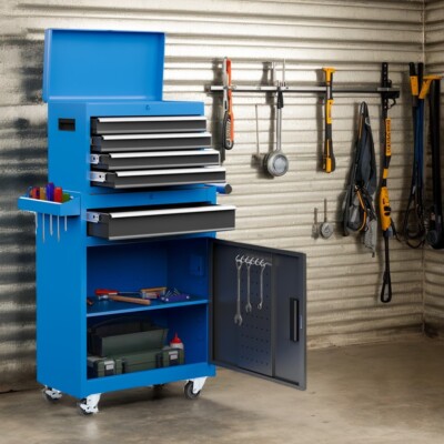 5-Drawer Rolling Tool Chest, Lockable Wheel, Detachable Top Box and Cart, 2 in 1