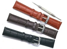 19mm Brown or Black Alligator Grain Leather Watch Band With Bar Remover Tool
